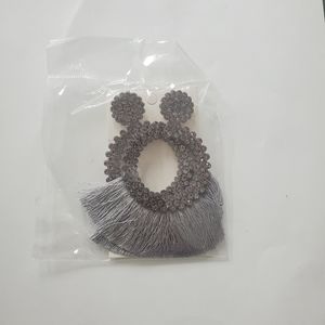 SILVER ROUUND FRINGE EARRINGS